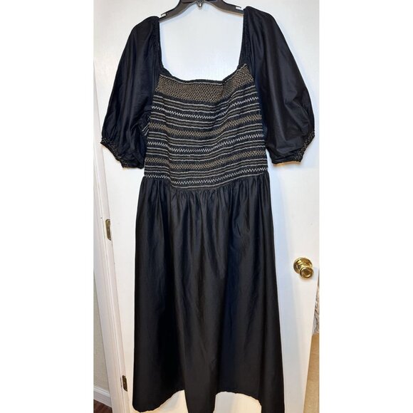 NWOT Old Navy 4X Puff Sleeve Midi Dress Black Smocked with Pockets - Picture 4 of 13